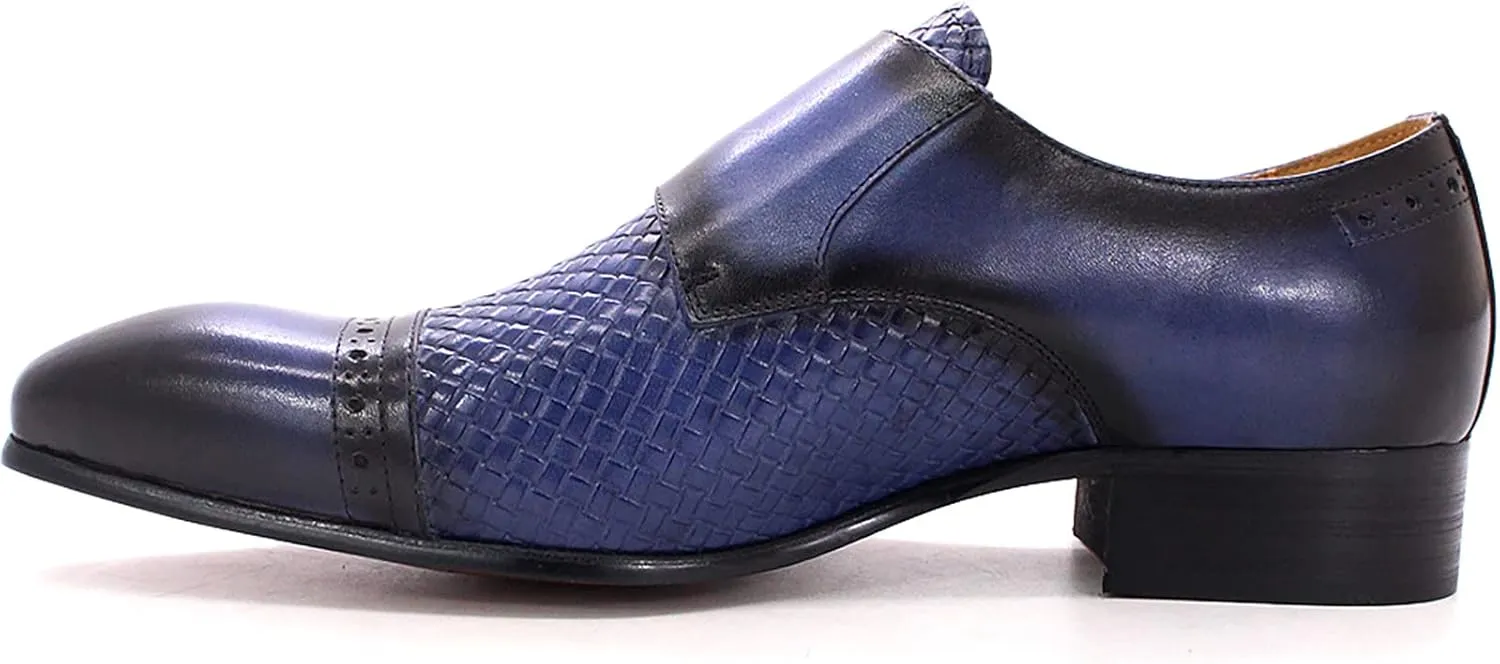 Men Loafers Dress Shoes Leather Brogues Slip On Moccasins Double Buckle Monk Shoe Wedding Office Formal Shoes,Blue-41