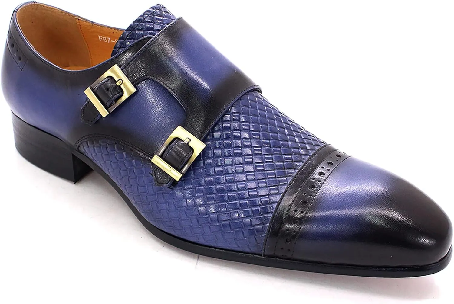 Men Loafers Dress Shoes Leather Brogues Slip On Moccasins Double Buckle Monk Shoe Wedding Office Formal Shoes,Blue-41