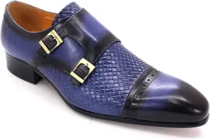 Men Loafers Dress Shoes Leather Brogues Slip On Moccasins Double Buckle Monk Shoe Wedding Office Formal Shoes,Blue-41