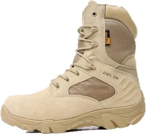Men Tactical Boots,High-Tops Waterproof Delta Combat Shoes Outdoor Jungle Desert Camouflage Military Boots,Beige- 41/UK 7.5/US 8