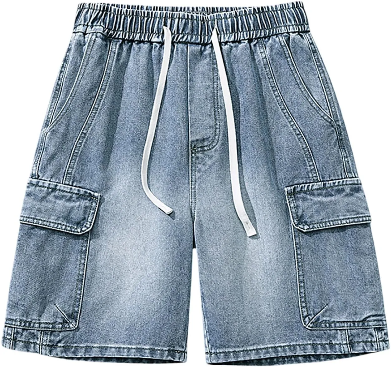 Mens Baggy Denim Jorts Y2K Grunge Loose Hip Hop Jean Shorts Wide Leg Mid Jeans Streetwear with Pockets
