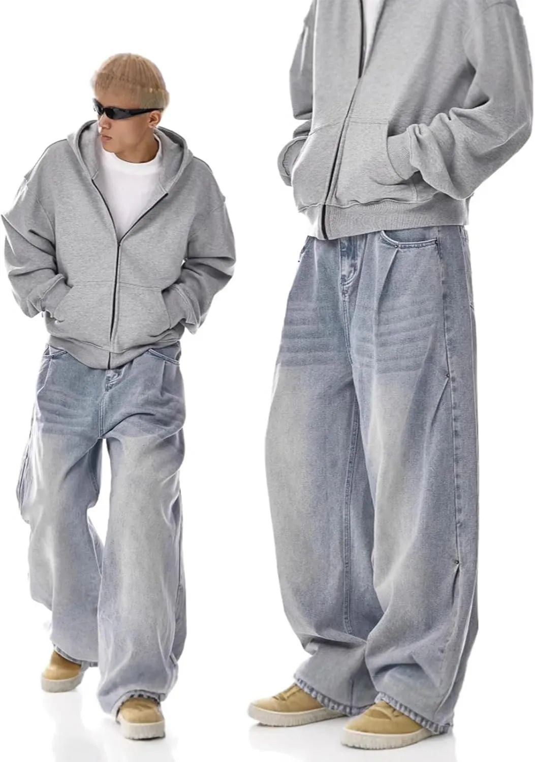 Men's Baggy Jeans Y2K Mid Rise Wide Leg Skater Denim Pants Vintage 90s Hip Hop Jeans Loose Fit Casual for Men Teen Boys