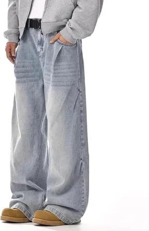 Men's Baggy Jeans Y2K Mid Rise Wide Leg Skater Denim Pants Vintage 90s Hip Hop Jeans Loose Fit Casual for Men Teen Boys