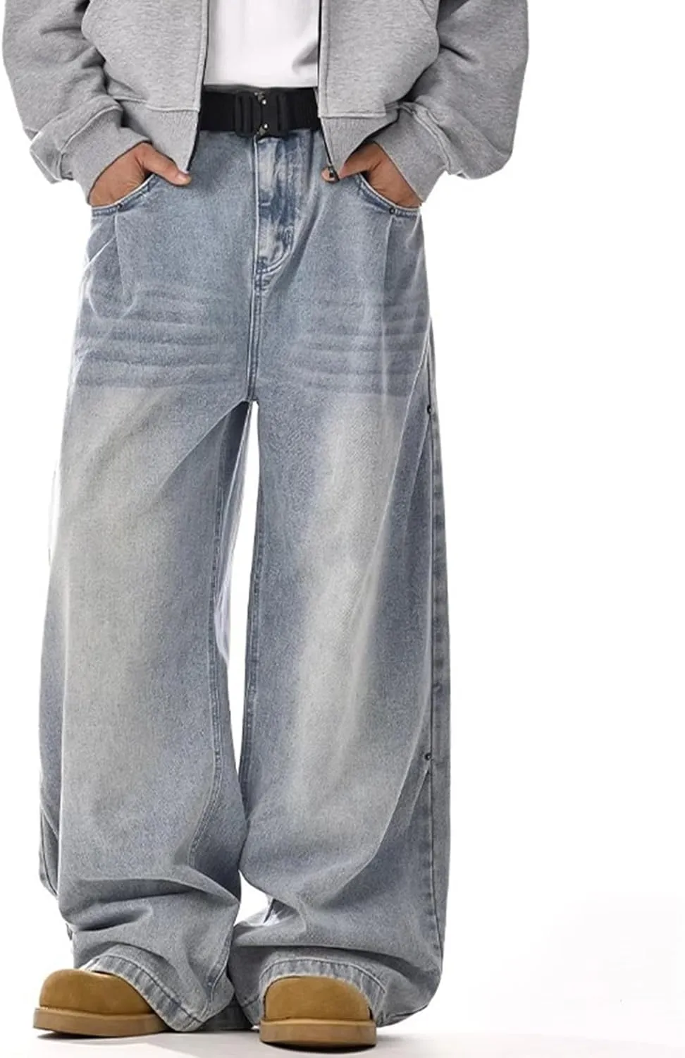 Men's Baggy Jeans Y2K Mid Rise Wide Leg Skater Denim Pants Vintage 90s Hip Hop Jeans Loose Fit Casual for Men Teen Boys