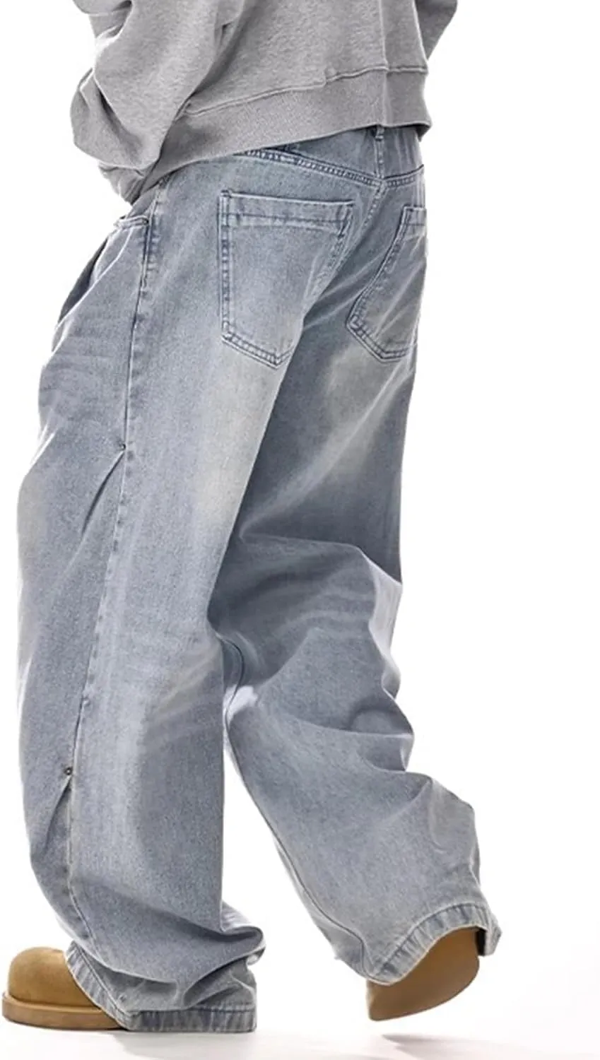 Men's Baggy Jeans Y2K Mid Rise Wide Leg Skater Denim Pants Vintage 90s Hip Hop Jeans Loose Fit Casual for Men Teen Boys