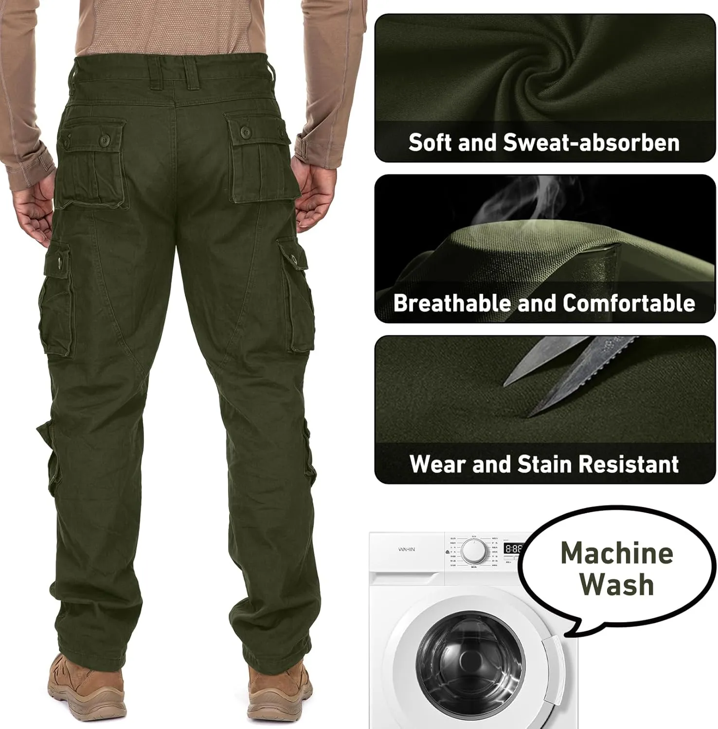 Men's BDU Casual Military Pants, Tactical Wild Army Combat ACU Rip Stop Camo Cargo Work Pants Trousers with 8 Pockets
