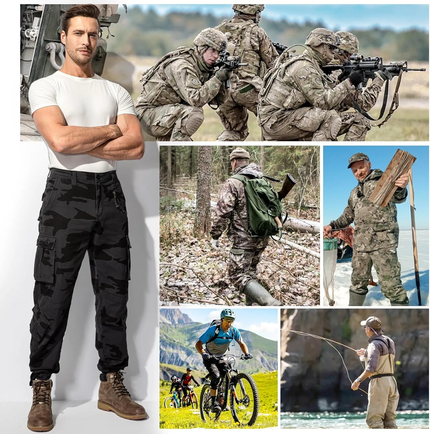 Men's BDU Casual Military Pants, Tactical Wild Army Combat ACU Rip Stop Camo Cargo Work Pants Trousers with 8 Pockets