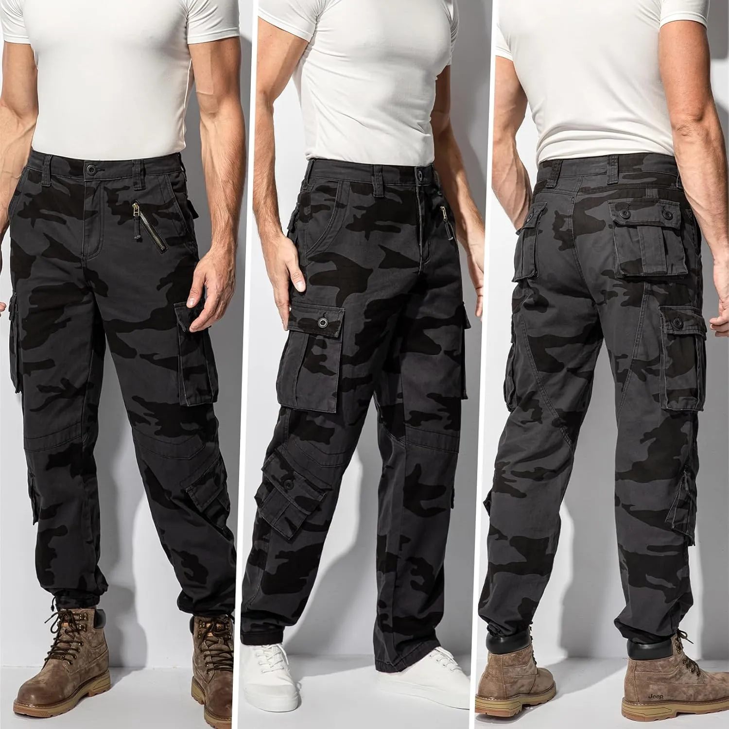 Men's BDU Casual Military Pants, Tactical Wild Army Combat ACU Rip Stop Camo Cargo Work Pants Trousers with 8 Pockets