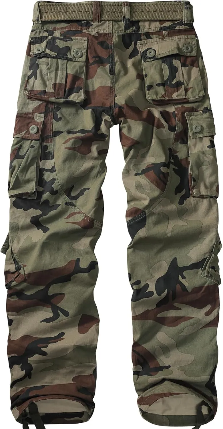 Men's BDU Casual Military Pants, Tactical Wild Army Combat ACU Rip Stop Camo Cargo Work Pants Trousers with 8 Pockets