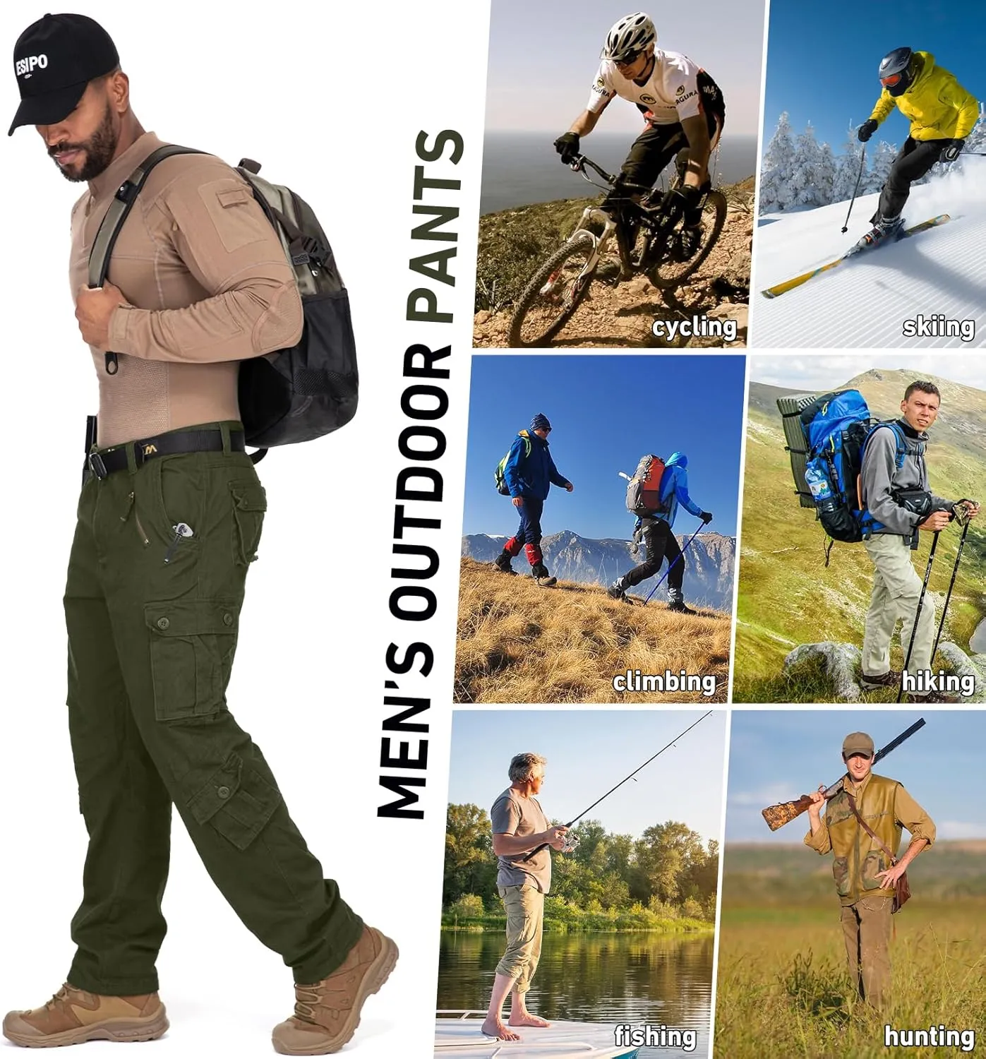 Men's BDU Casual Military Pants, Tactical Wild Army Combat ACU Rip Stop Camo Cargo Work Pants Trousers with 8 Pockets