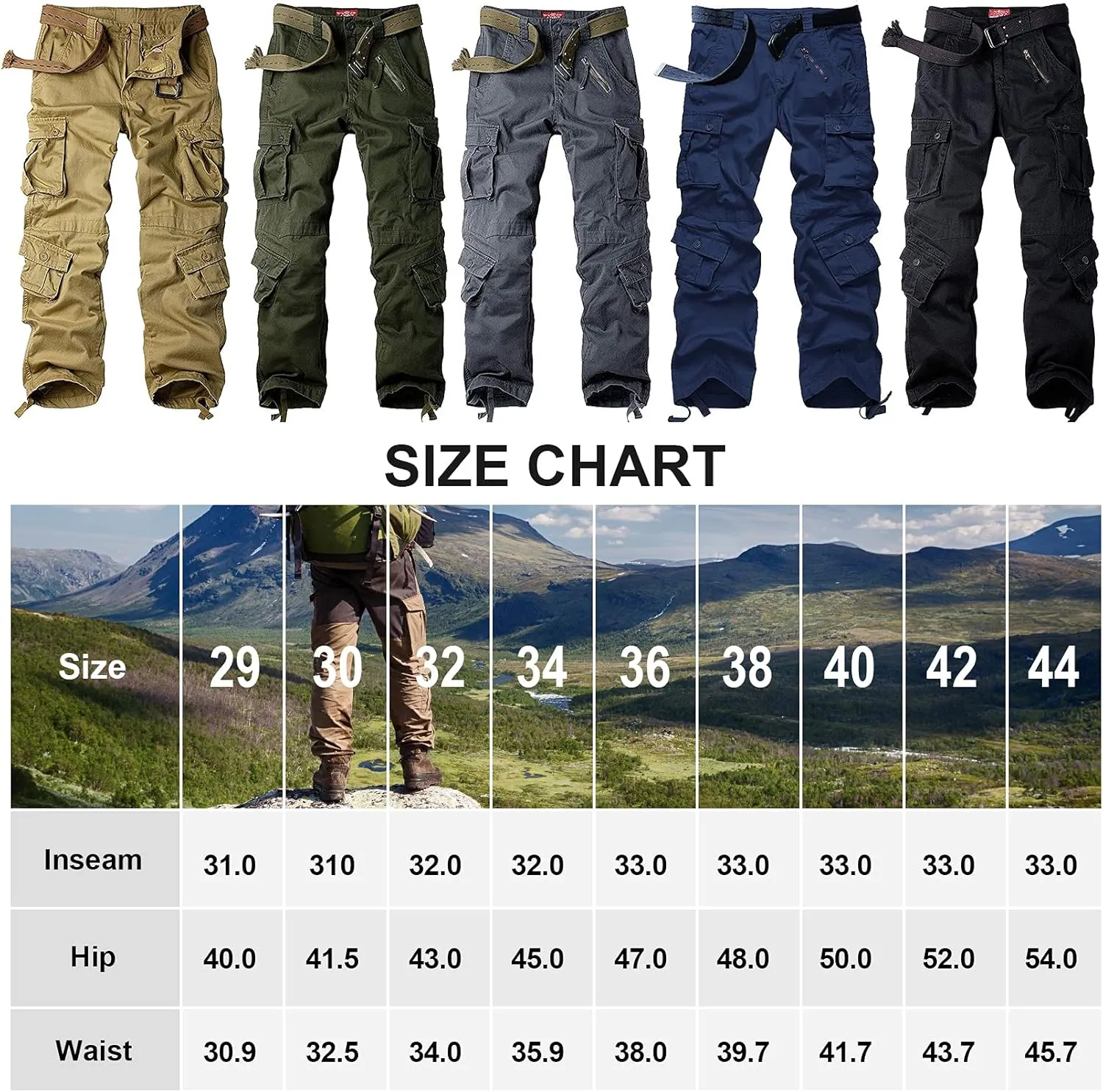 Men's BDU Casual Military Pants, Tactical Wild Army Combat ACU Rip Stop Camo Cargo Work Pants Trousers with 8 Pockets