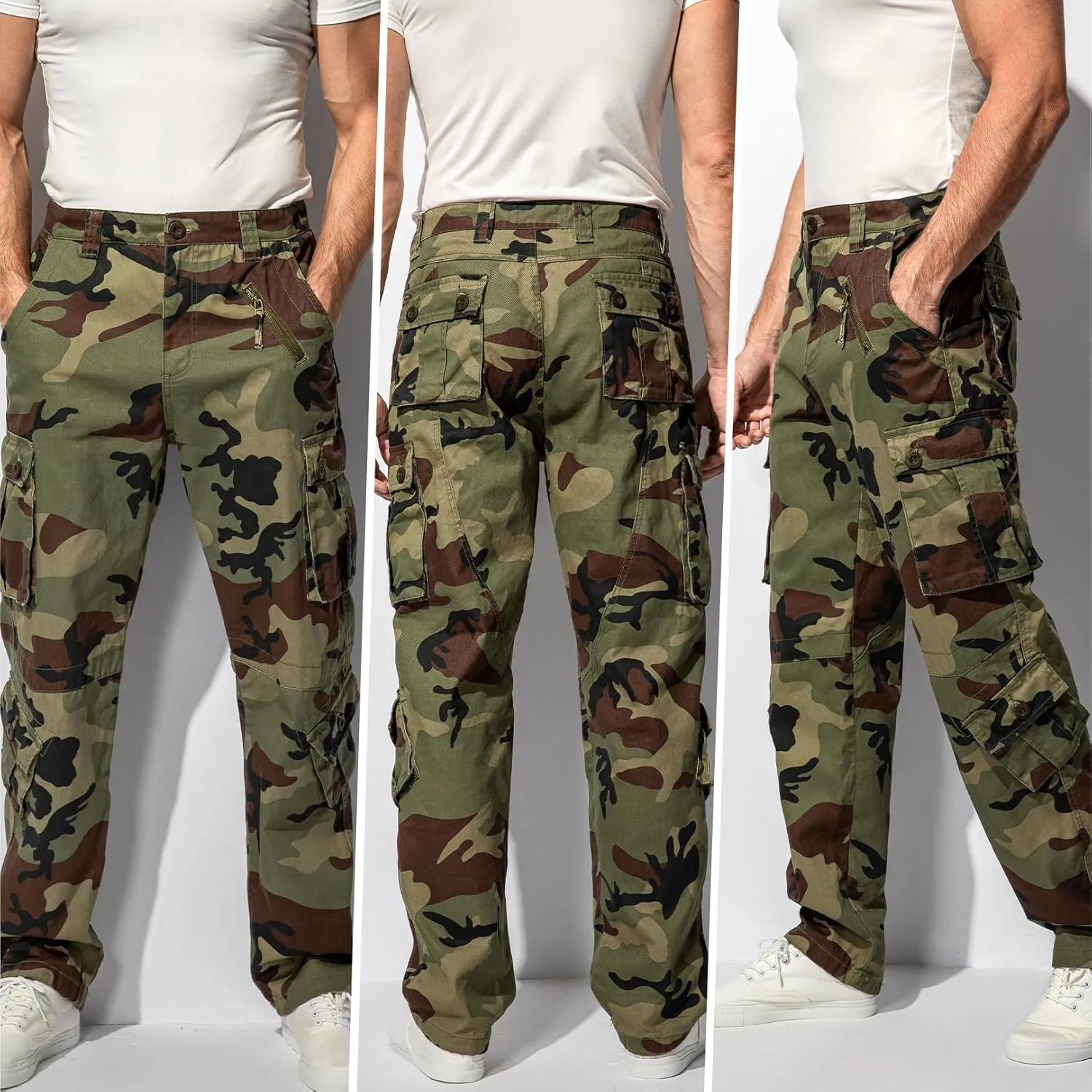 Men's BDU Casual Military Pants, Tactical Wild Army Combat ACU Rip Stop Camo Cargo Work Pants Trousers with 8 Pockets