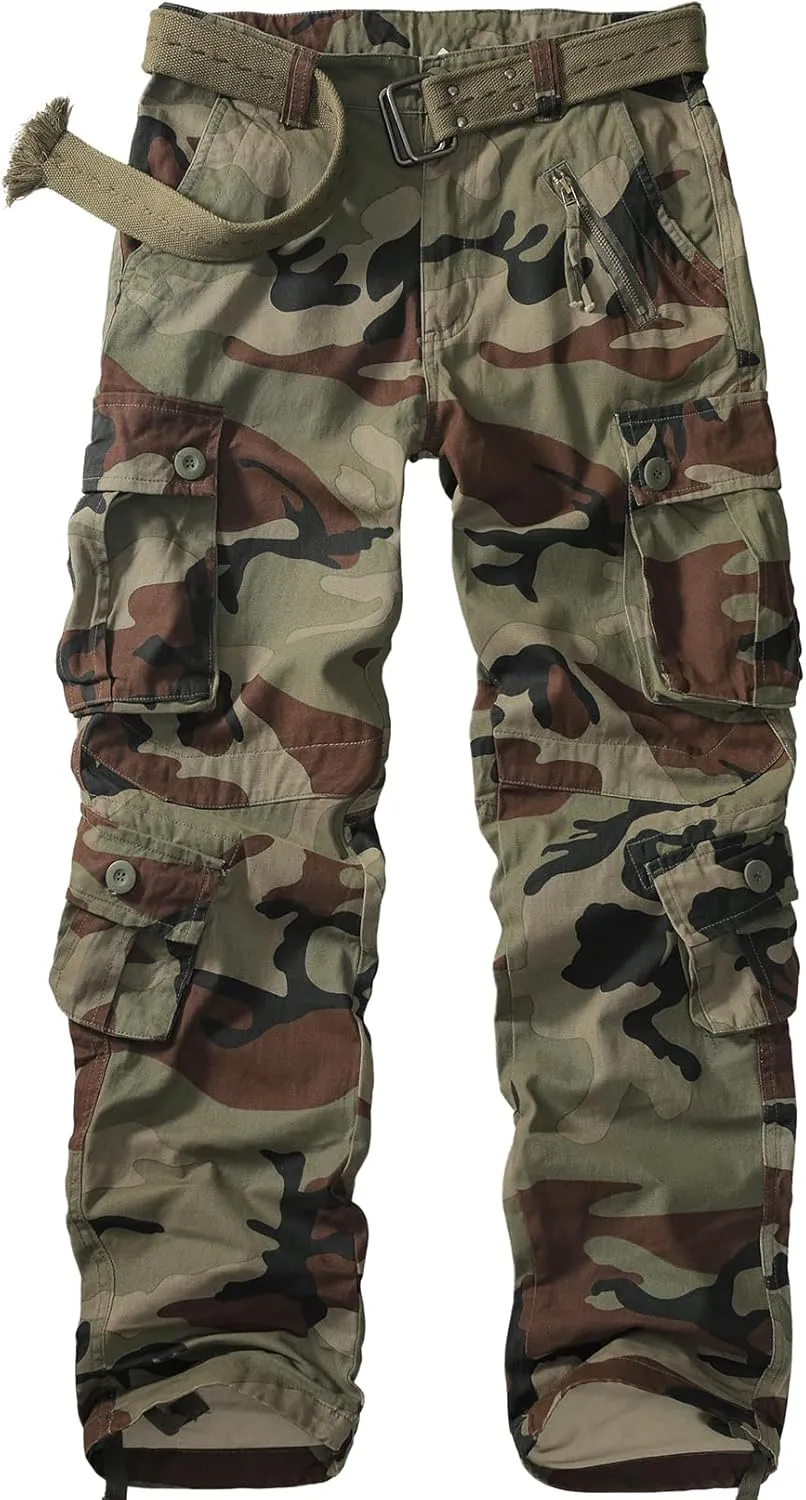 Men's BDU Casual Military Pants, Tactical Wild Army Combat ACU Rip Stop Camo Cargo Work Pants Trousers with 8 Pockets
