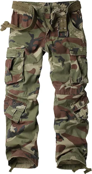 Men's Camo BDU Cargo Tactical Ripstop Casual Lightweight Baggy Combat 100% Cotton Pants with 8 Pockets(No Belt)