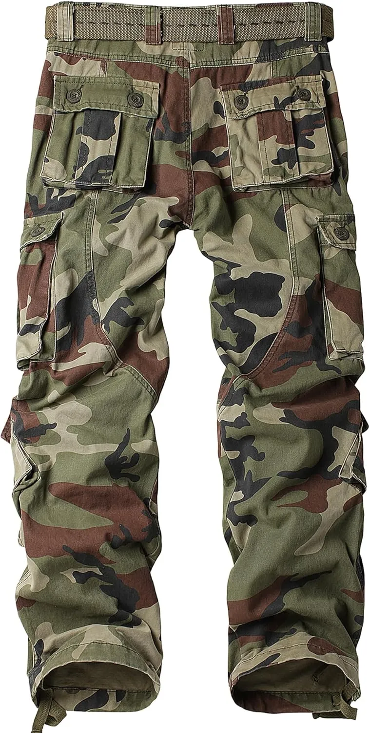Men's Camo BDU Cargo Tactical Ripstop Casual Lightweight Baggy Combat 100% Cotton Pants with 8 Pockets(No Belt)