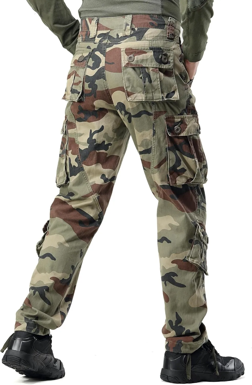Men's Camo BDU Cargo Tactical Ripstop Casual Lightweight Baggy Combat 100% Cotton Pants with 8 Pockets(No Belt)