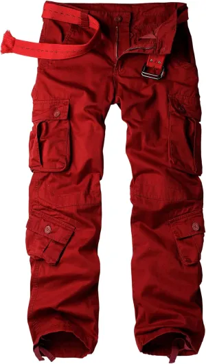 Men's Cargo Tactical Ripstop Casual Lightweight Baggy Military Combat M65 Work Pants with 8 Pockets(No Belt) 36 Red