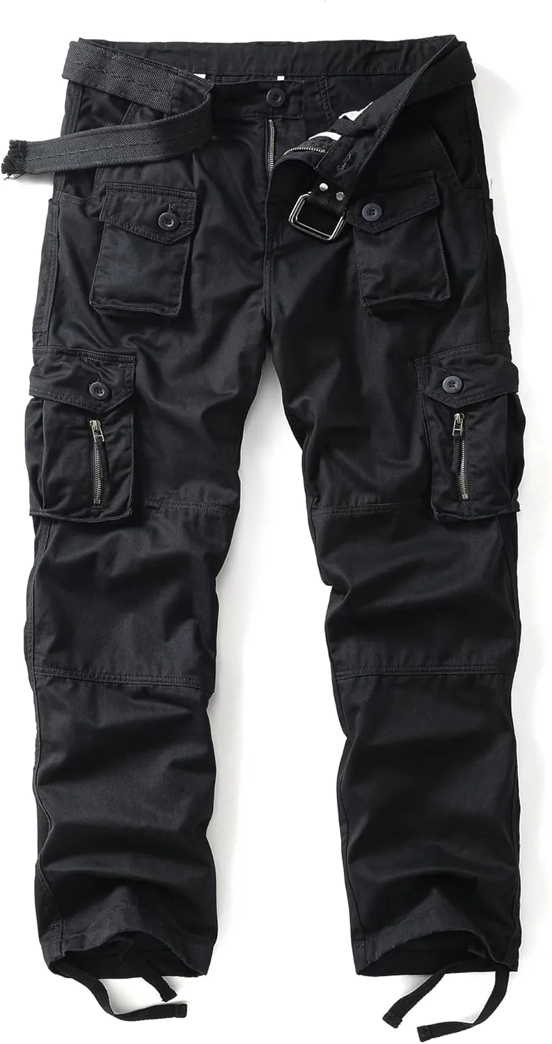 Men's Cargo Work Pants Cotton Casual Wild Outdoor Ripstop Camo Trousers with 9 Pockets