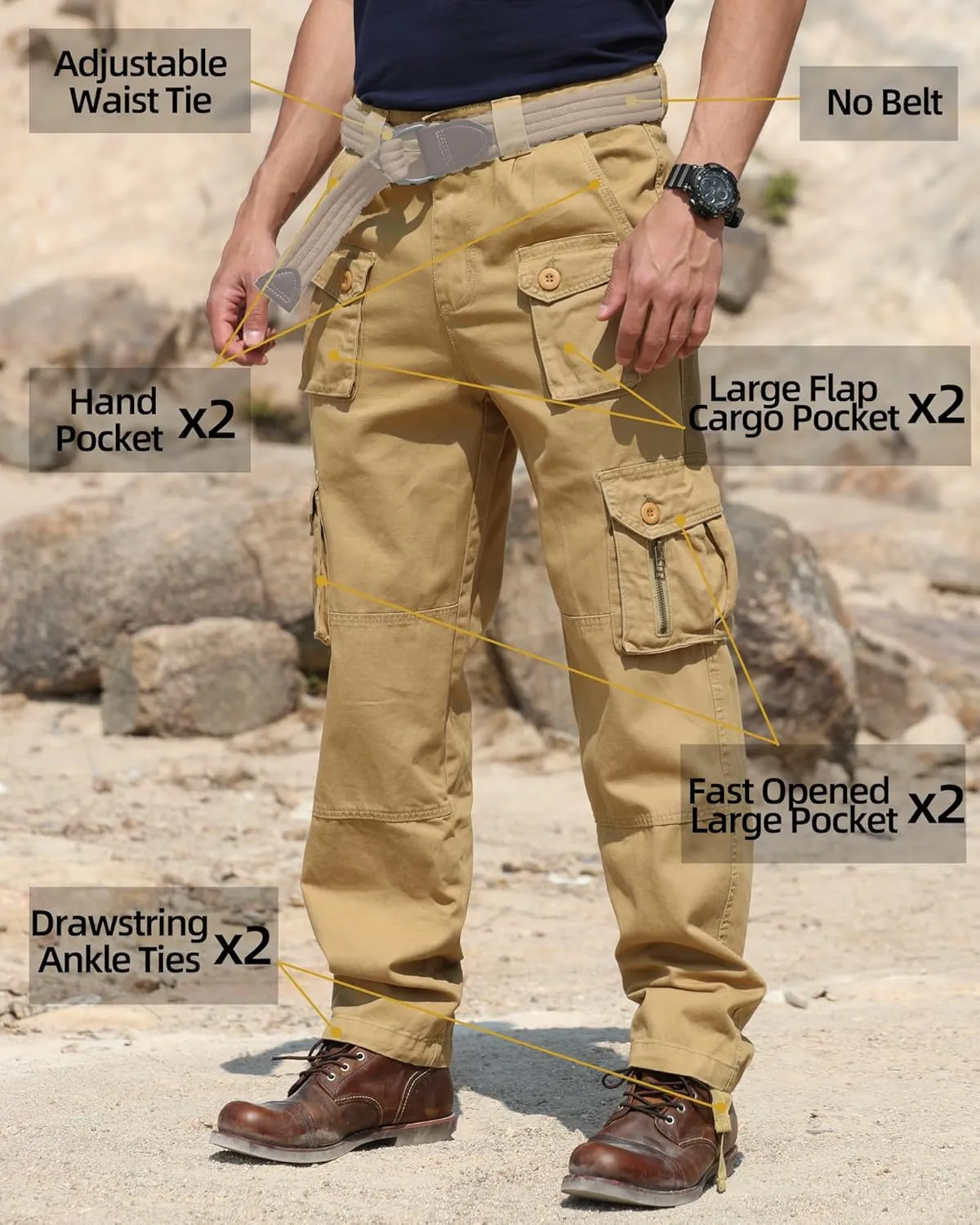 Men's Cargo Work Pants Cotton Casual Wild Outdoor Ripstop Camo Trousers with 9 Pockets