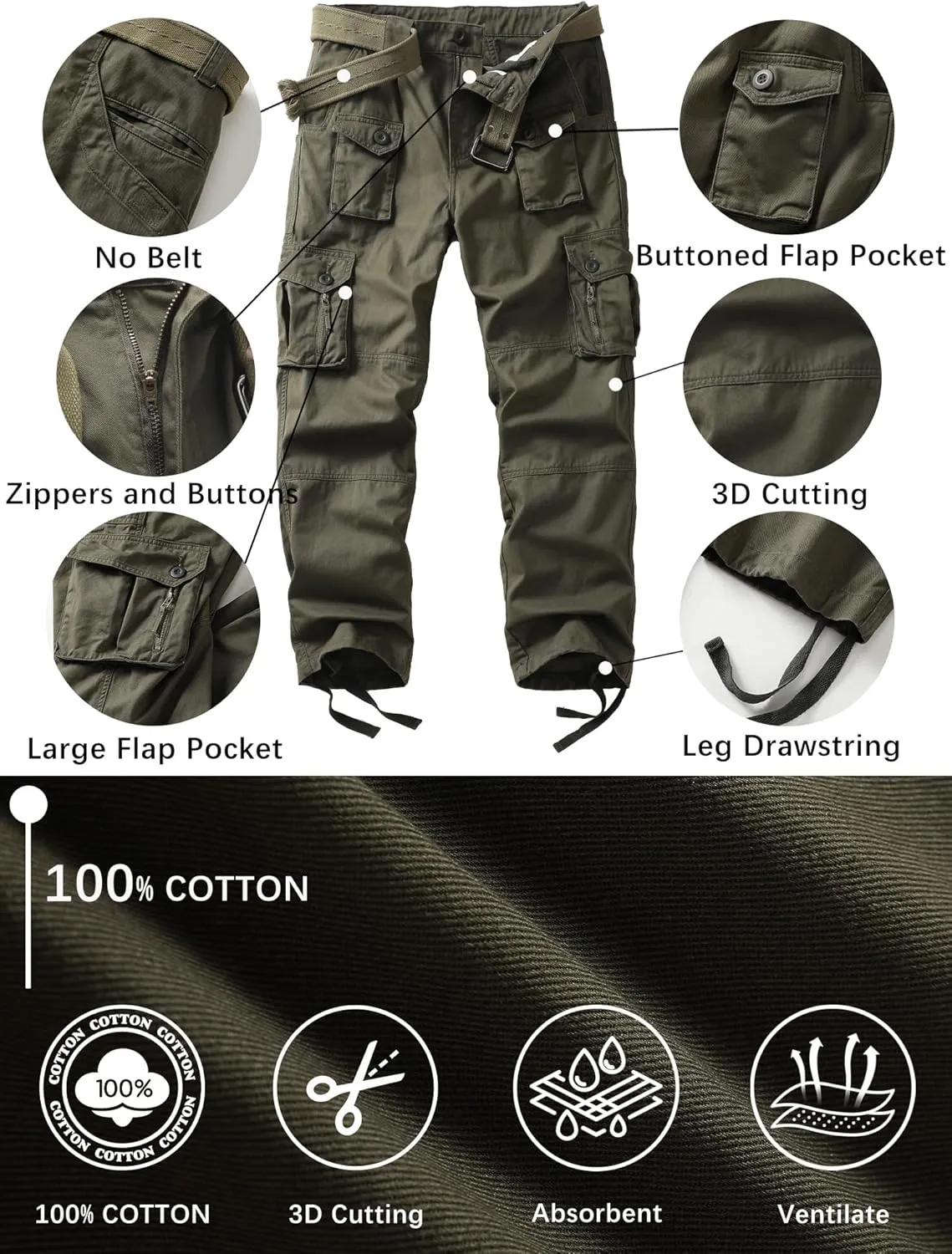 Men's Cargo Work Pants Cotton Casual Wild Outdoor Ripstop Camo Trousers with 9 Pockets