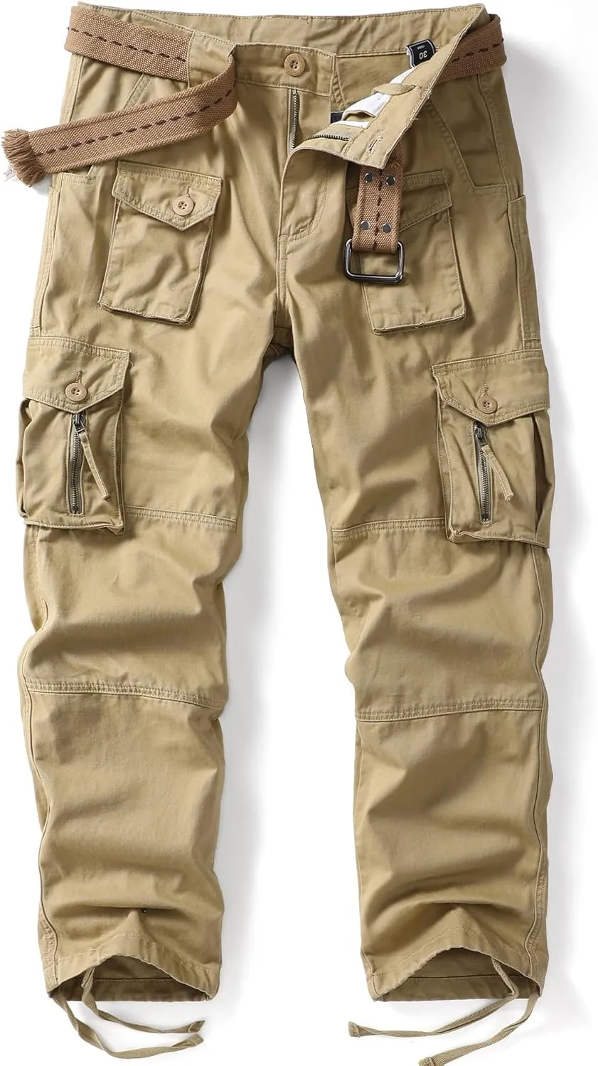 Men's Cargo Work Pants Cotton Casual Wild Outdoor Ripstop Camo Trousers with 9 Pockets