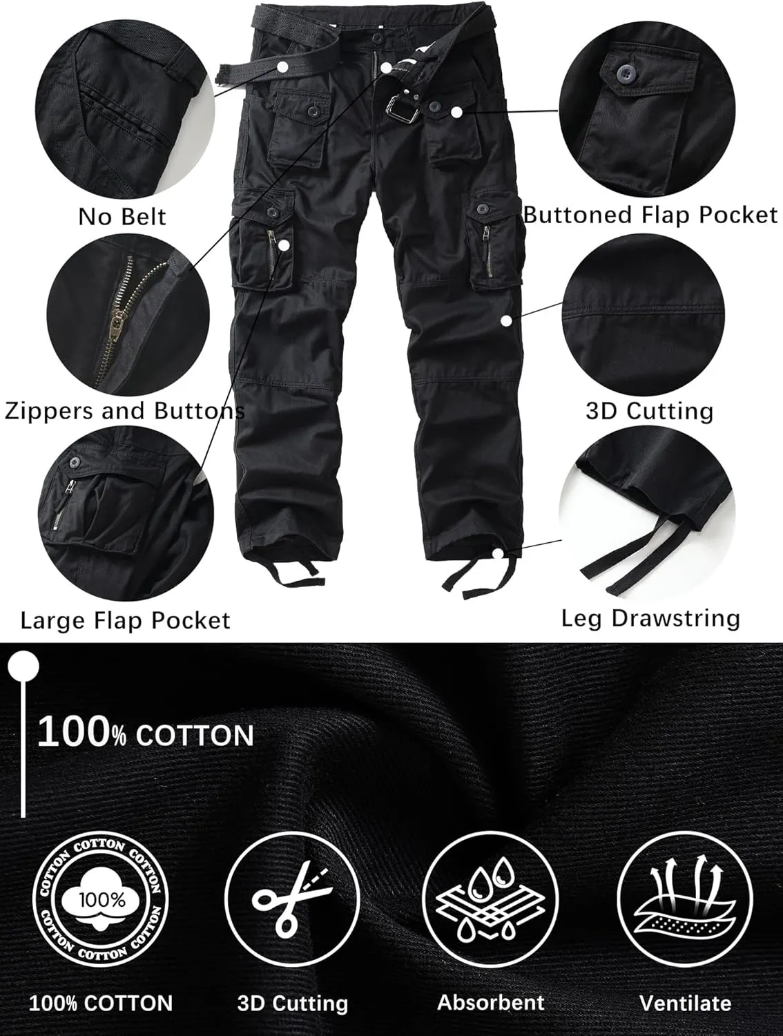 Men's Cargo Work Pants Cotton Casual Wild Outdoor Ripstop Camo Trousers with 9 Pockets