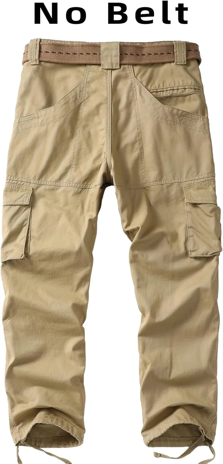 Men's Cargo Work Pants Cotton Casual Wild Outdoor Ripstop Camo Trousers with 9 Pockets