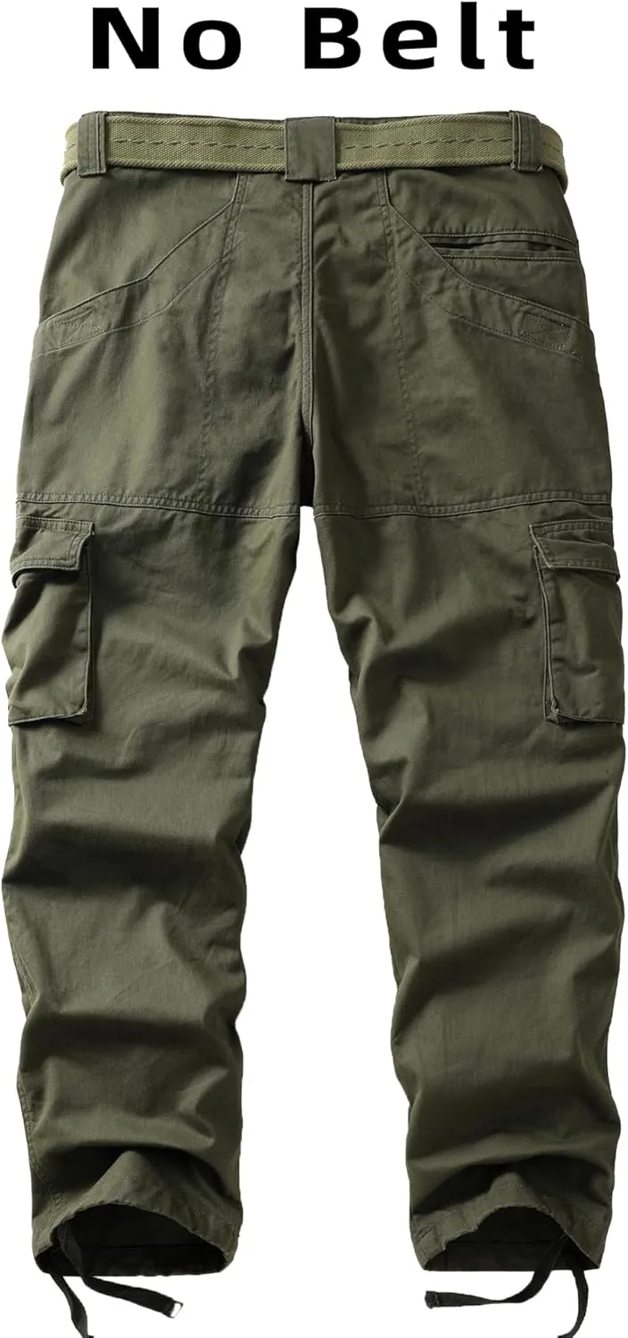 Men's Cargo Work Pants Cotton Casual Wild Outdoor Ripstop Camo Trousers with 9 Pockets