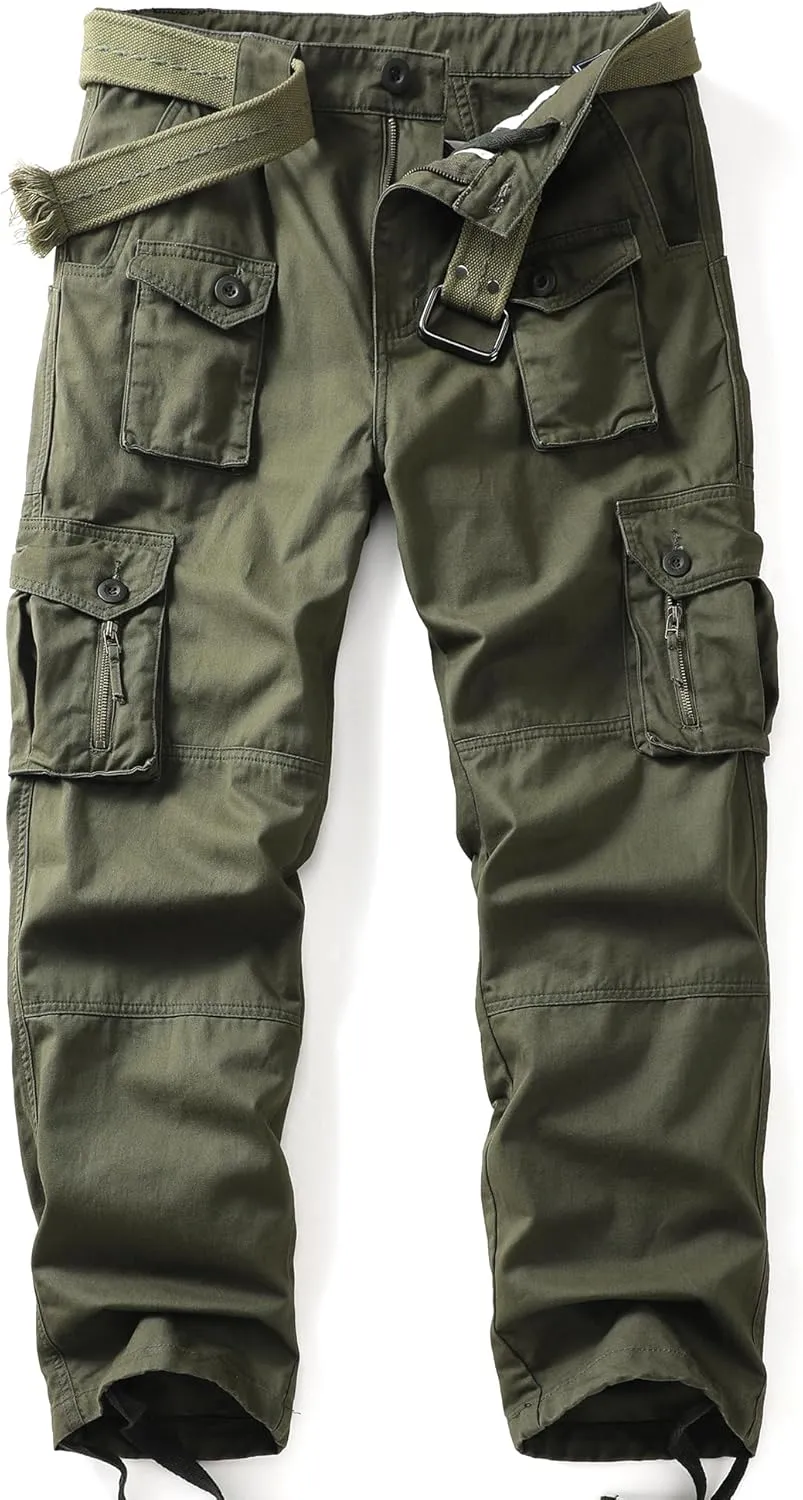 Men's Cargo Work Pants Cotton Casual Wild Outdoor Ripstop Camo Trousers with 9 Pockets