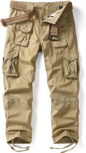 Men's Cargo Work Pants Cotton Casual Wild Outdoor Ripstop Camo Trousers with 9 Pockets