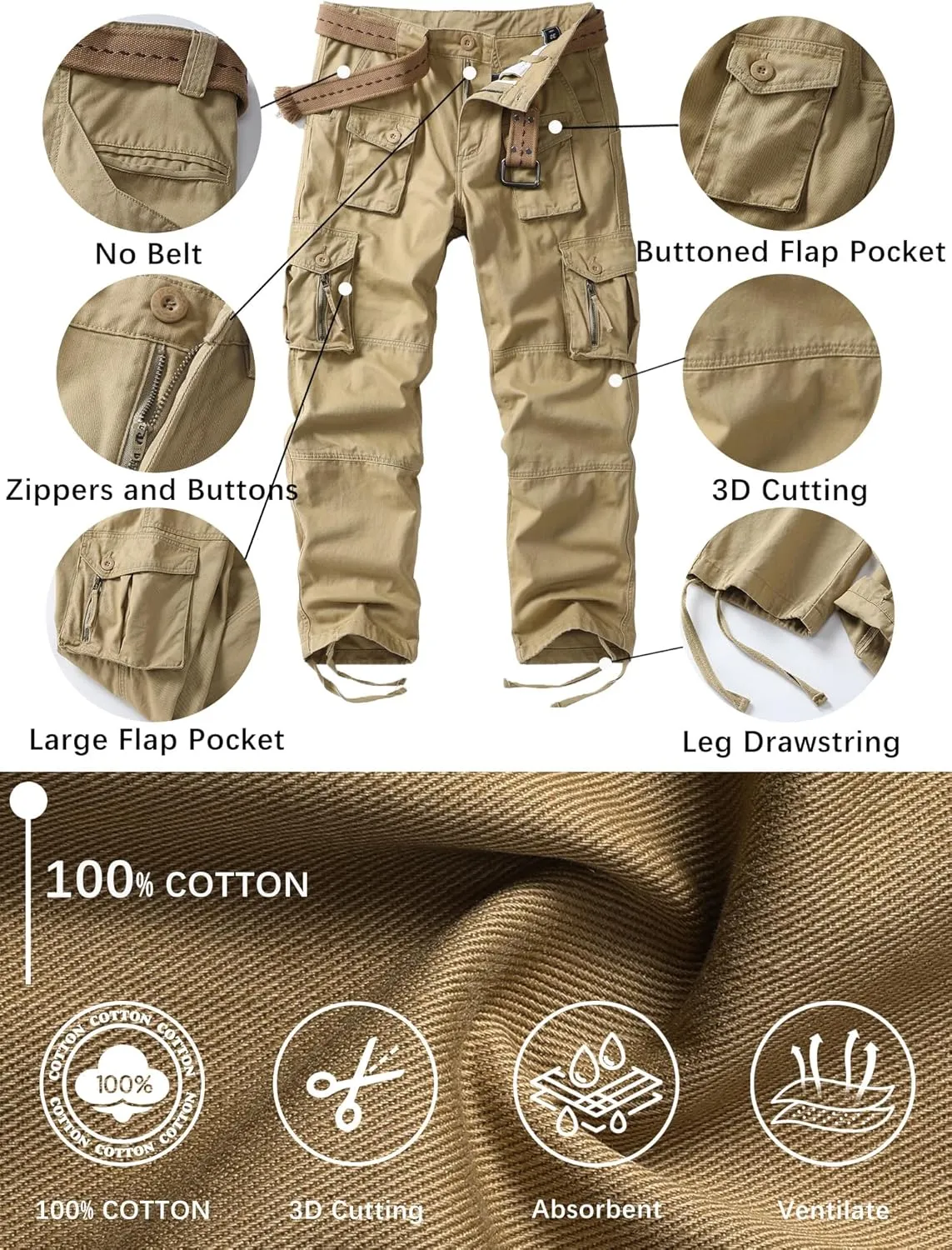 Men's Cargo Work Pants Cotton Casual Wild Outdoor Ripstop Camo Trousers with 9 Pockets