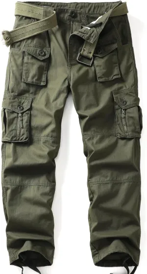 Men's Cargo Work Pants Cotton Casual Wild Outdoor Ripstop Camo Trousers with 9 Pockets