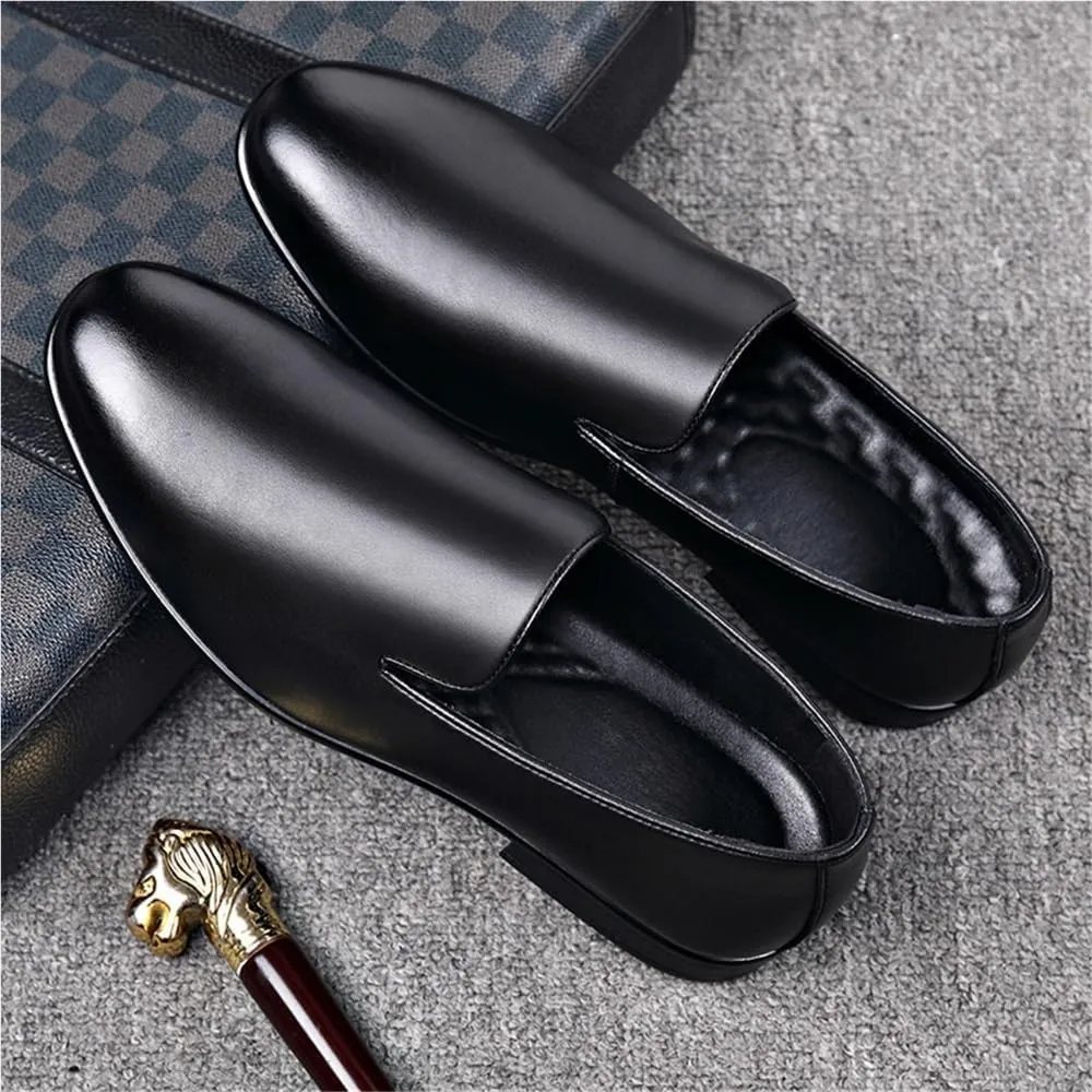 Mens Height Increasing Brogues Leather Formal Dress Shoes Classic Business Black Casual Slip On Pointed Toe Loafers