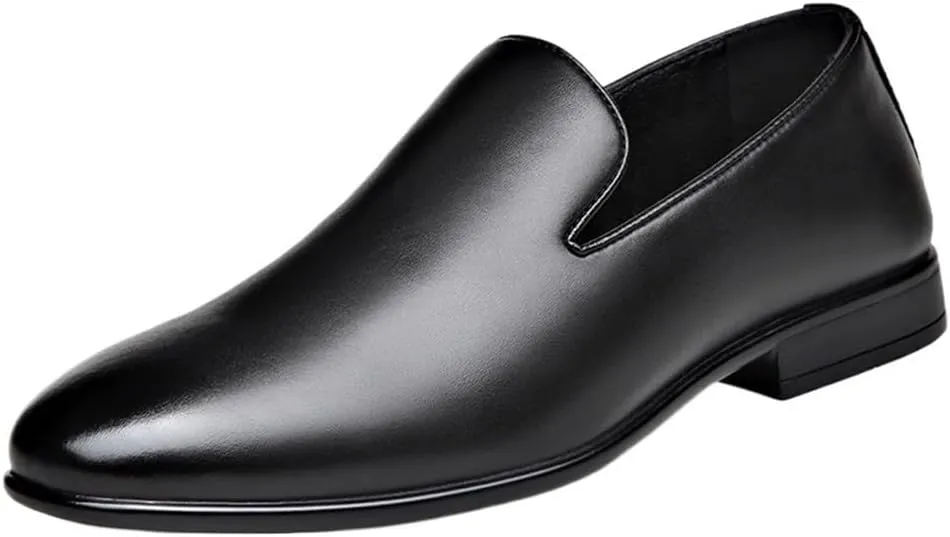 Mens Height Increasing Brogues Leather Formal Dress Shoes Classic Business Black Casual Slip On Pointed Toe Loafers