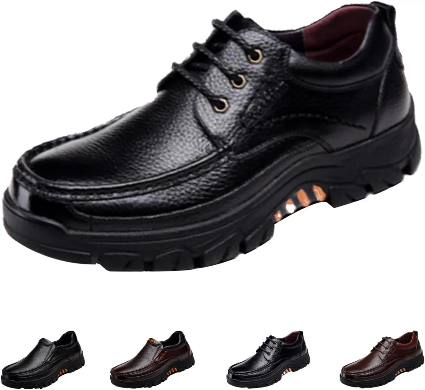 Men's Leather Arch Support Dress Shoes,Comfort Slip On/Lace up Non-Slip Softsole Casual Oxford Travel Walking Loafers