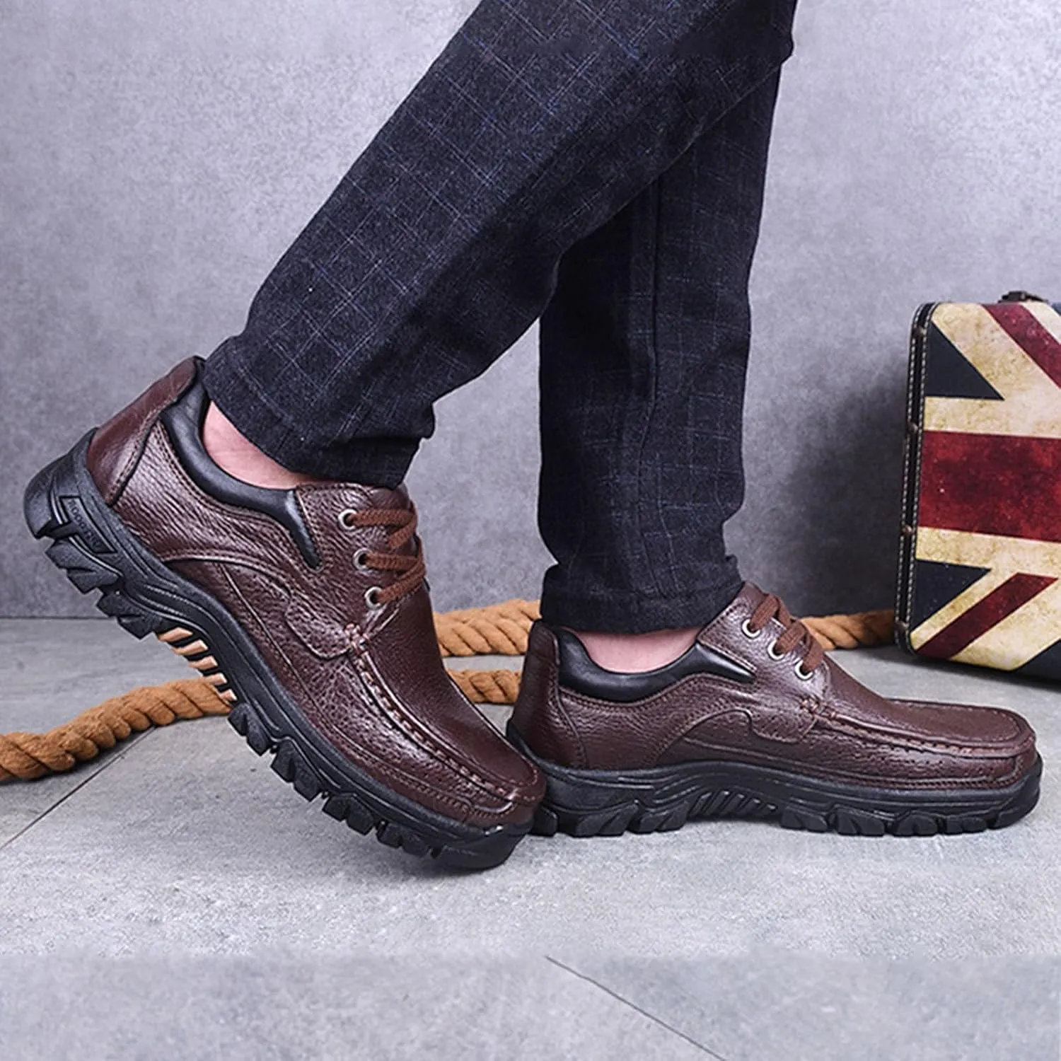 Men's Leather Arch Support Dress Shoes,Comfort Slip On/Lace up Non-Slip Softsole Casual Oxford Travel Walking Loafers