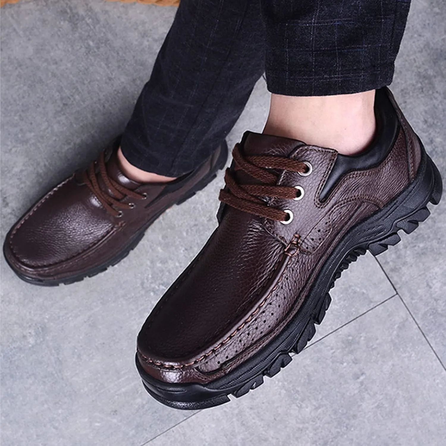 Men's Leather Arch Support Dress Shoes,Comfort Slip On/Lace up Non-Slip Softsole Casual Oxford Travel Walking Loafers