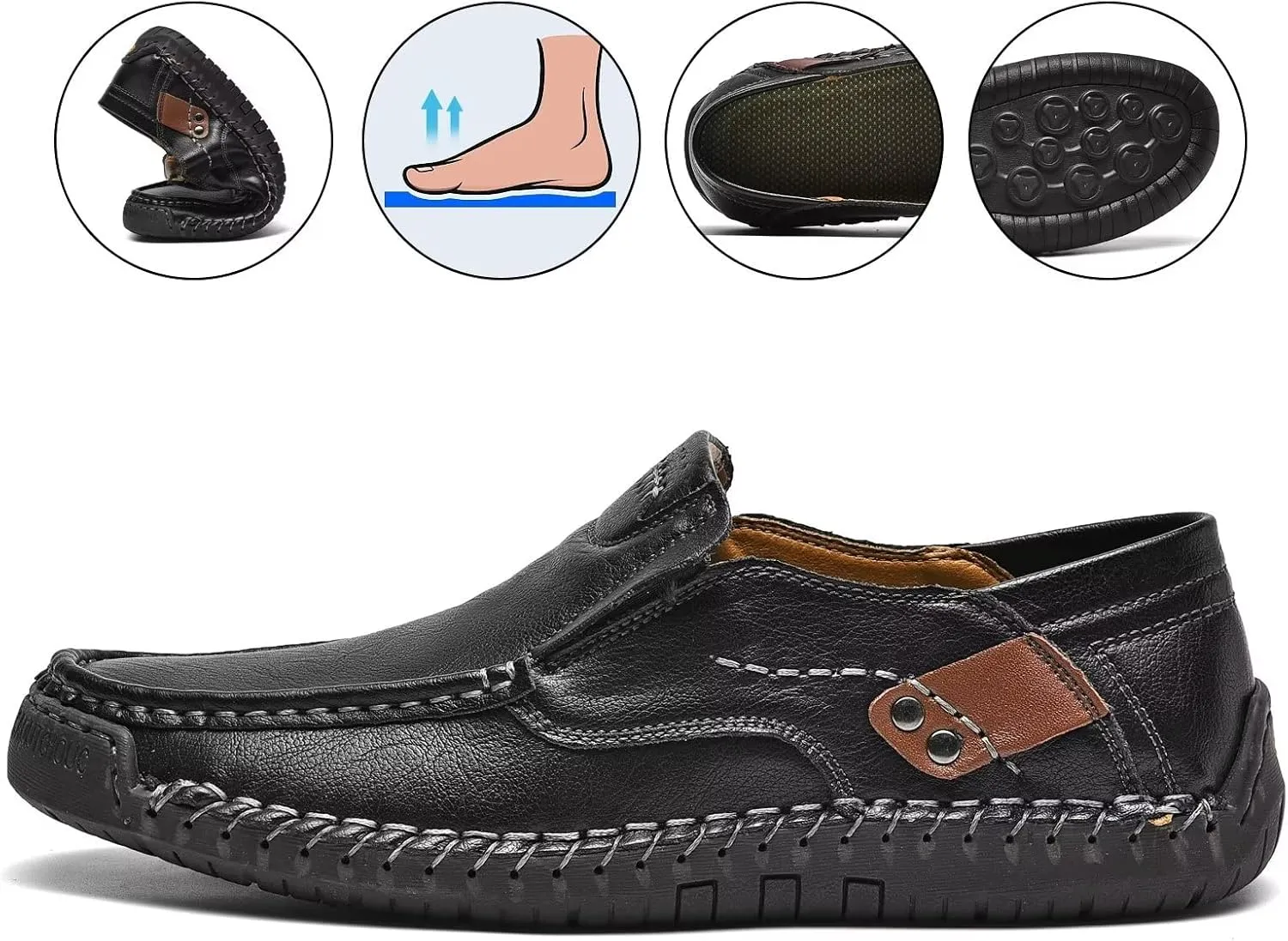 Men's Leather Loafers Slip On Shoes,Casual Fashion Business Arkget Office Driving Shoes for Men【includes Extra Insole】