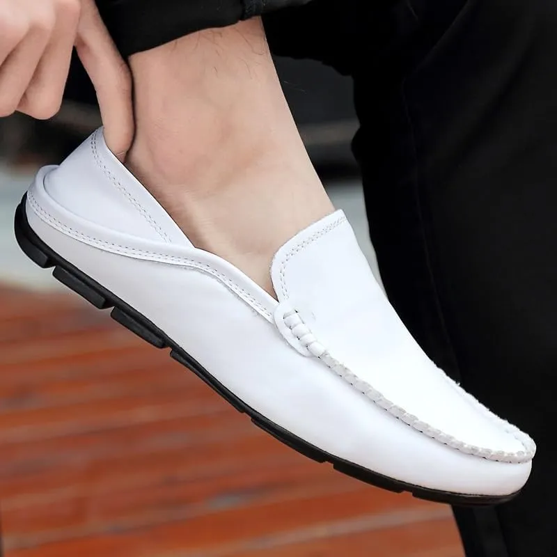 Mens Loafers Shoe Round Toe Solid Color Crocodile Print Leather Loafer Shoes Flat Heel Slip Resistant Comfortable Casual Fashion Slip-ons