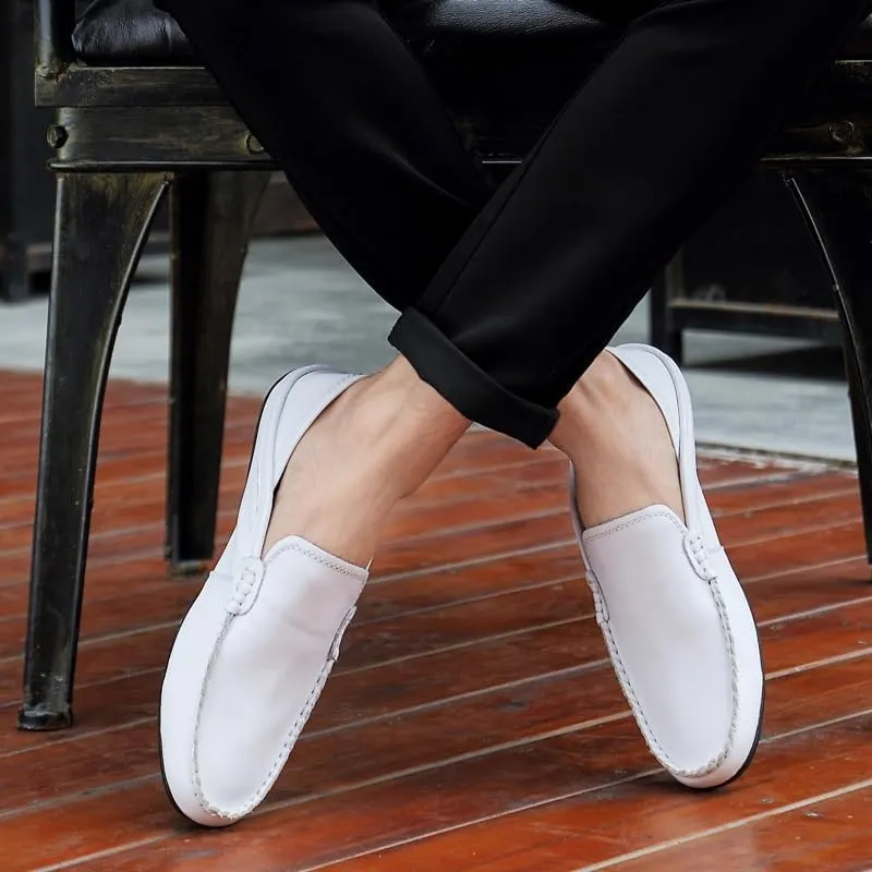 Mens Loafers Shoe Round Toe Solid Color Crocodile Print Leather Loafer Shoes Flat Heel Slip Resistant Comfortable Casual Fashion Slip-ons