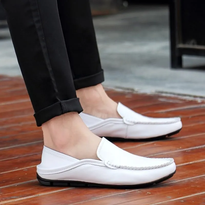 Mens Loafers Shoe Round Toe Solid Color Crocodile Print Leather Loafer Shoes Flat Heel Slip Resistant Comfortable Casual Fashion Slip-ons