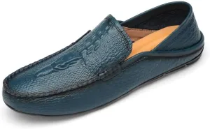 Mens Loafers Shoe Round Toe Solid Color Crocodile Print Leather Loafer Shoes Flat Heel Slip Resistant Comfortable Casual Fashion Slip-ons