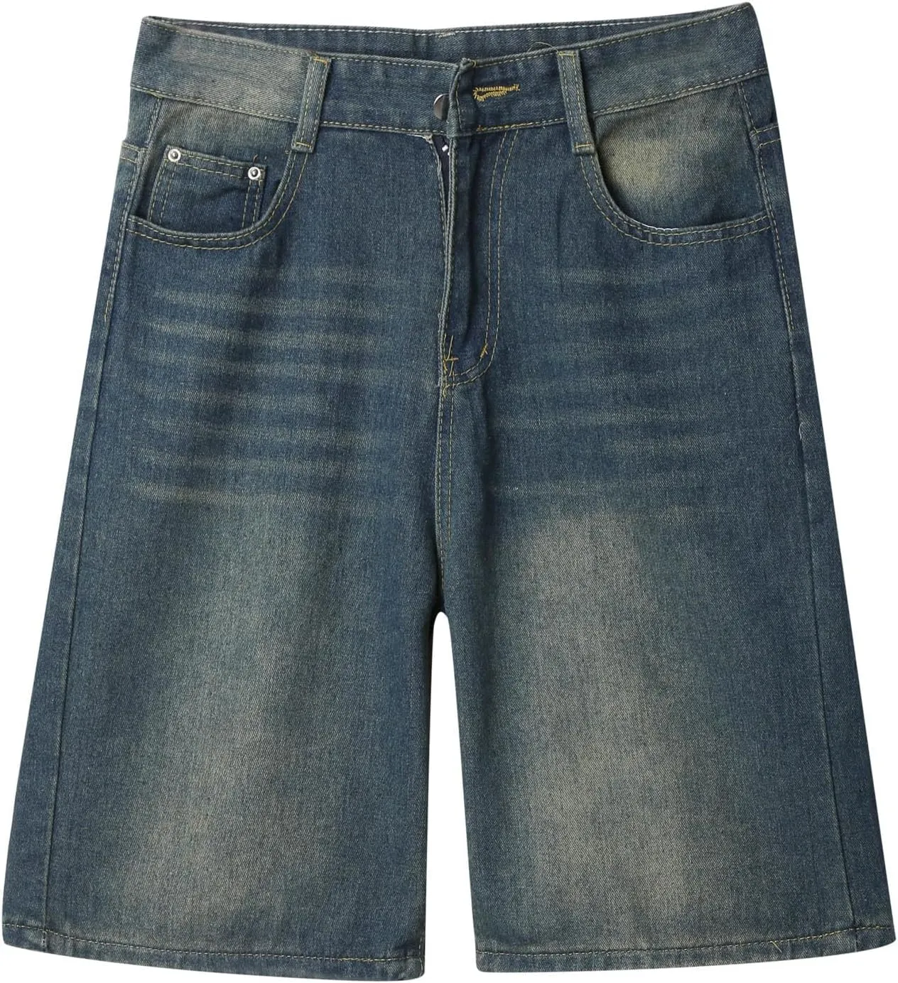 Men's Loose Fit Hip Hop Cropped Jean Shorts Baggy Denim Shorts with Pockets Casual Summer Streetwear Clothes