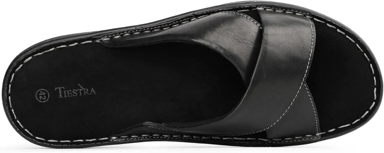 Mens Napa Leather Slides Sandals Soft Cushion Dress Sandals with Memory Foam Footbed Comfortable & Lightweight Summer Beach Indoor & Outdoor Slip On Casual Footwear