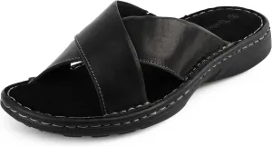 Mens Napa Leather Slides Sandals Soft Cushion Dress Sandals with Memory Foam Footbed Comfortable & Lightweight Summer Beach Indoor & Outdoor Slip On Casual Footwear