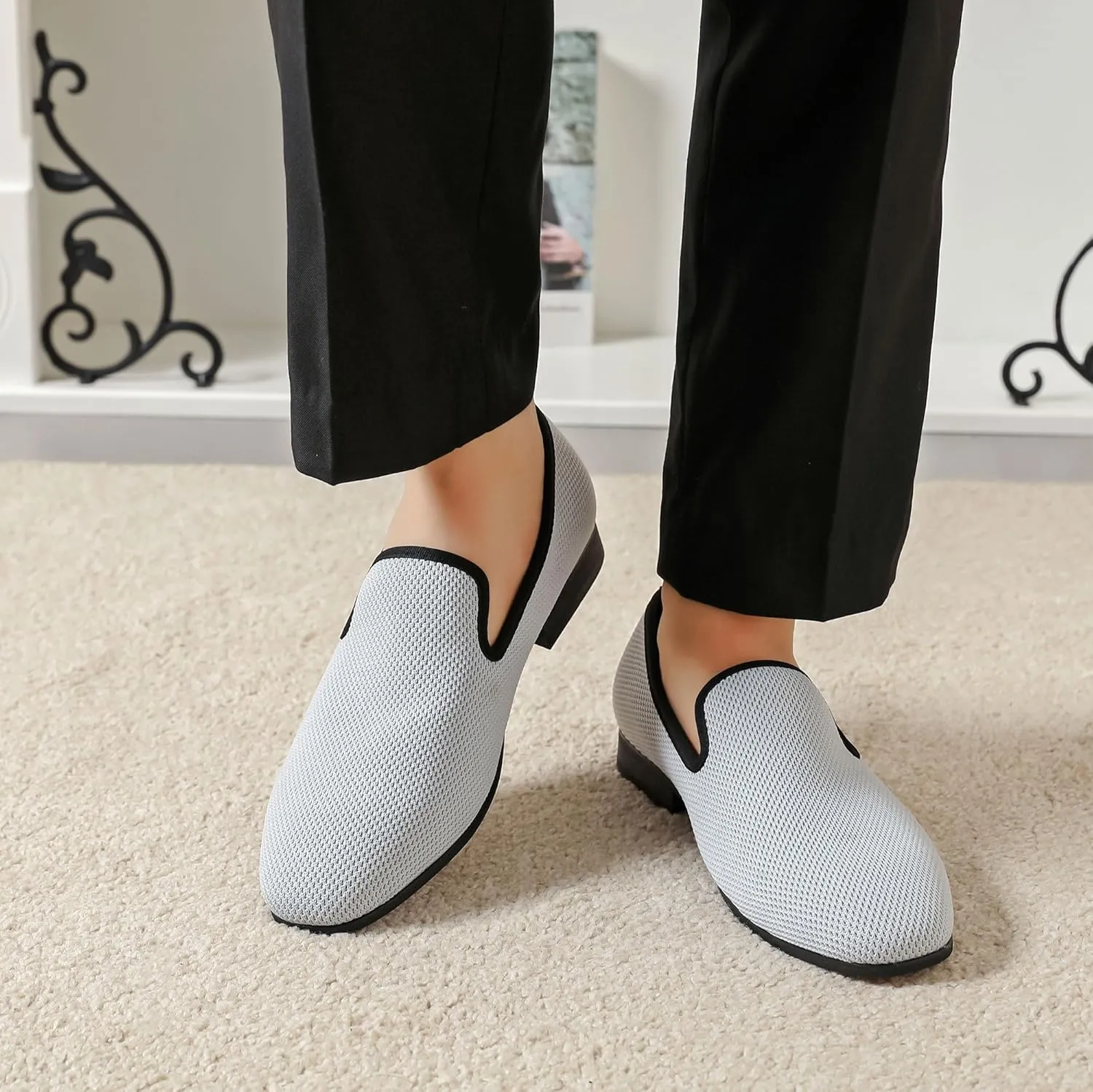 Men's Orange Loafers, Casual Slip-On Shoes, Mesh Upper & Insole, Round Toe, Moderate Cushioning, Spring/Summer