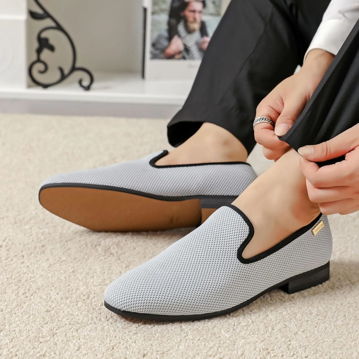 Men's Orange Loafers, Casual Slip-On Shoes, Mesh Upper & Insole, Round Toe, Moderate Cushioning, Spring/Summer