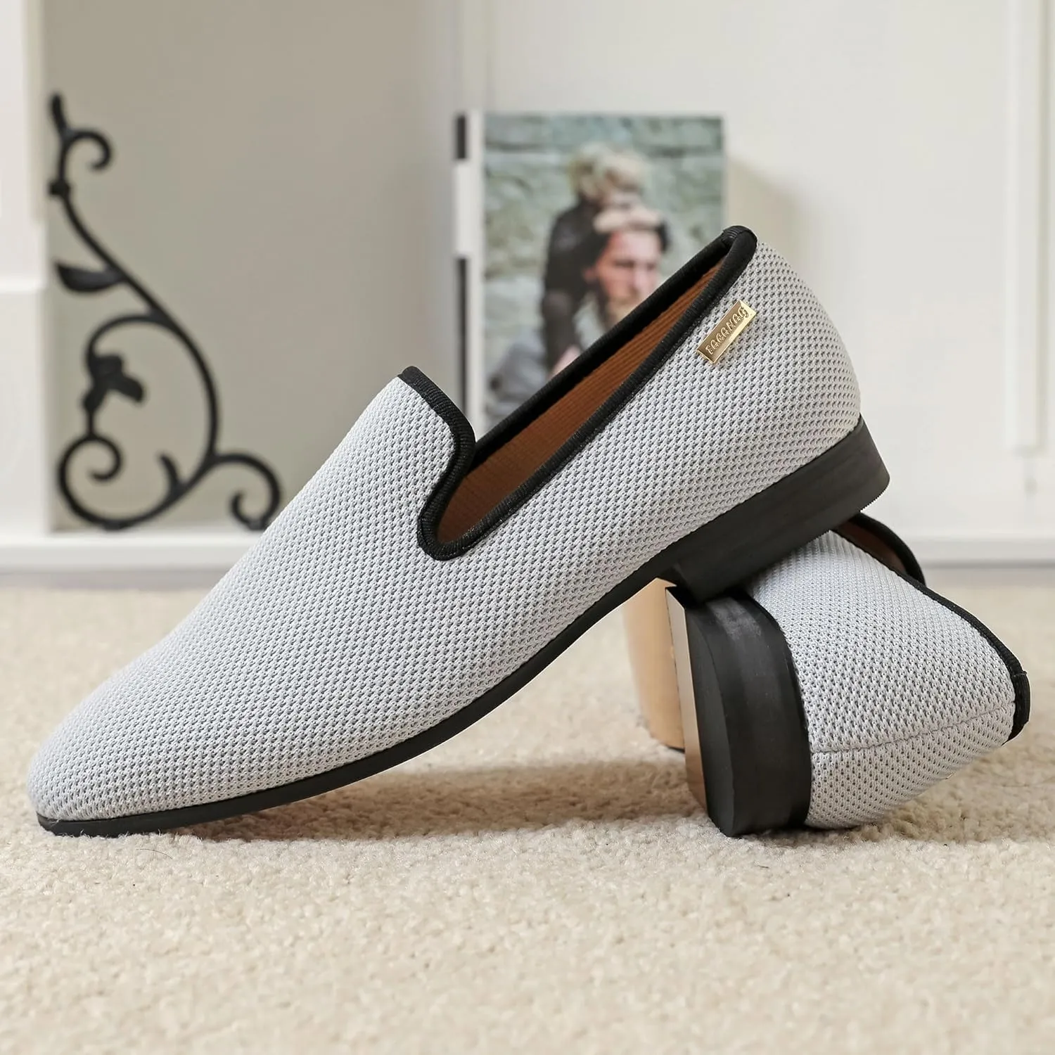 Men's Orange Loafers, Casual Slip-On Shoes, Mesh Upper & Insole, Round Toe, Moderate Cushioning, Spring/Summer