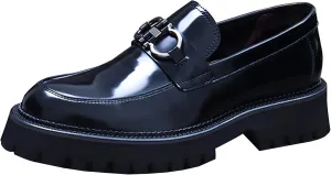 Men's Round-Toe Loafers, Genuine Leather Boat Shoes, Buckle Walking Shoe Casual Leather Shoes for Male