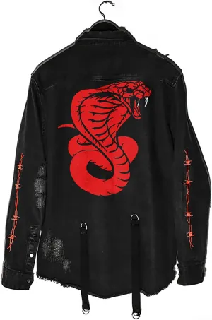 Men's Skull/Cobra Demin Jacket Hip-Hop Casual Street Outwear Street Trend Embroidery Cyberpunk Style Coat Black